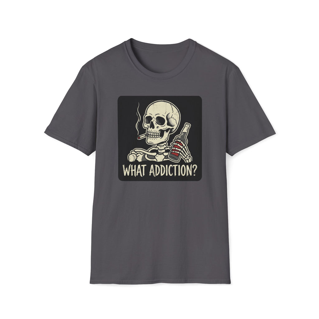 What Addiction? Skull Smoking & Bottle Graphic T-Shirt — Retro Style Tee