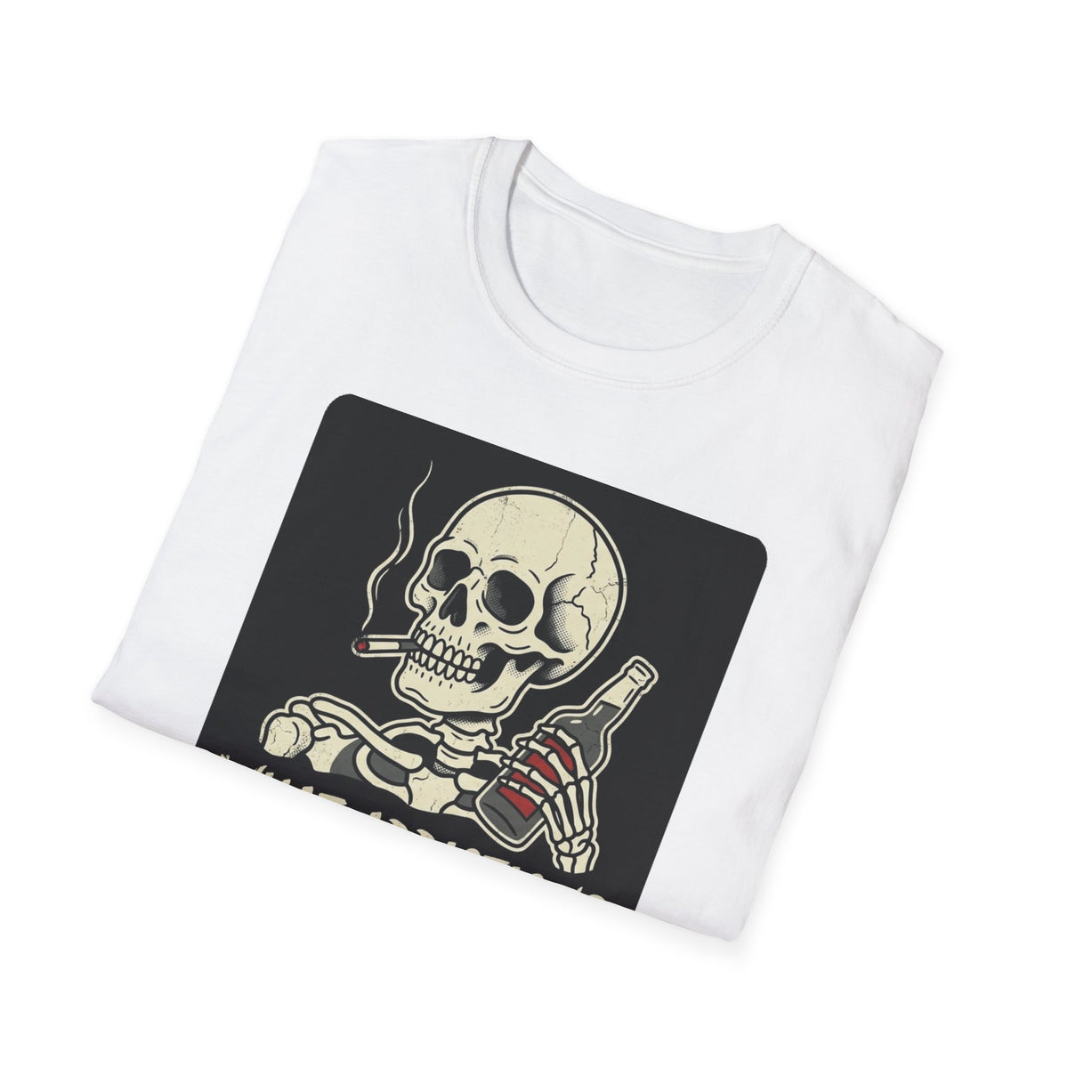 What Addiction? Skull Smoking & Bottle Graphic T-Shirt — Retro Style Tee