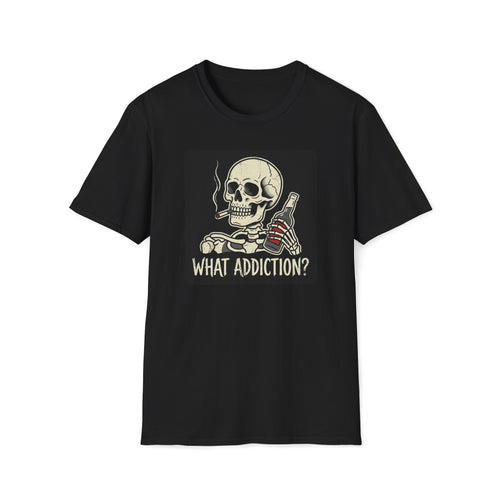 What Addiction? Skull Smoking & Bottle Graphic T-Shirt — Retro Style Tee