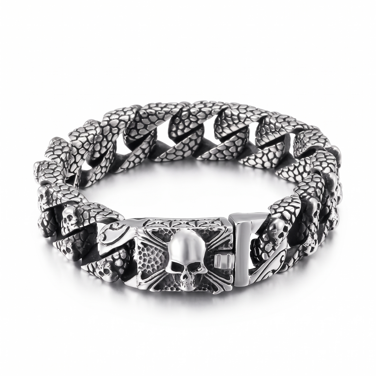 Serpent Skull Chain Bracelet on white background